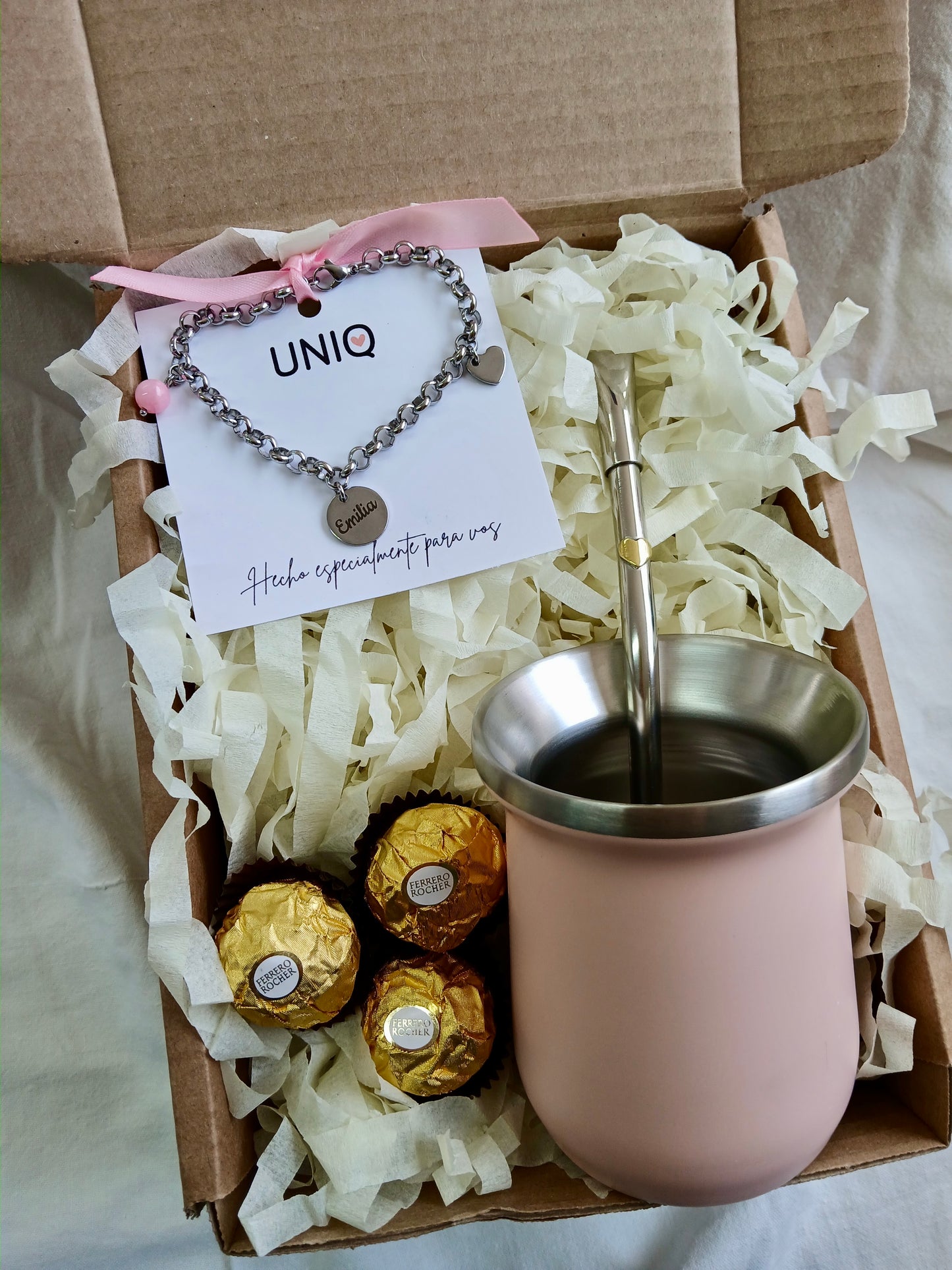 Caja Matera 🧉 - Mate de Acero y Bombilla de Alpaca con 1 Aplique + Pulsera Personalizada